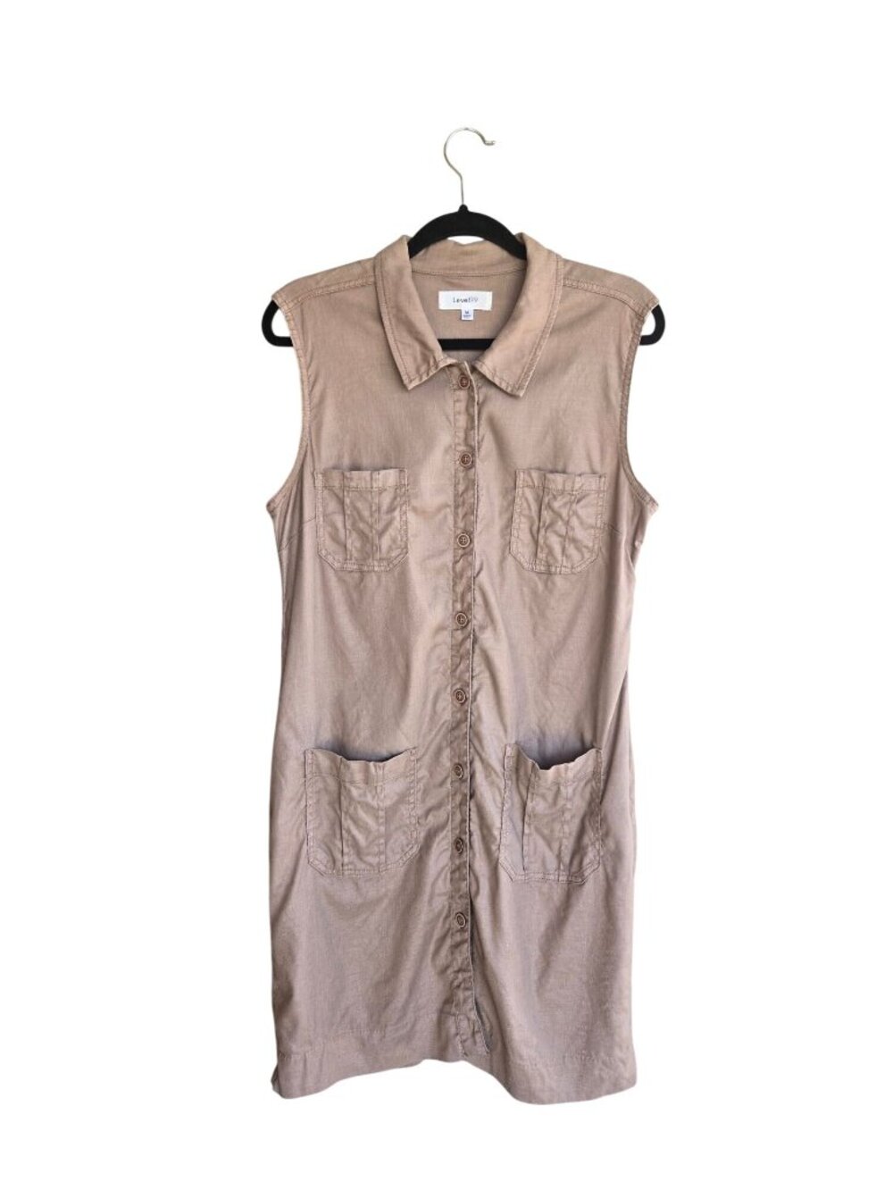 Level 99 Utilitarian-Style Sleeveless Linen Blend Shirt Dress Women's Medium